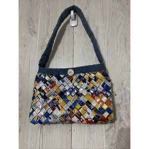 Y2K Gum/Candy Wrapper Purse, Recycled Multi Color, 10x7 Vintage,‎ Purple Zip